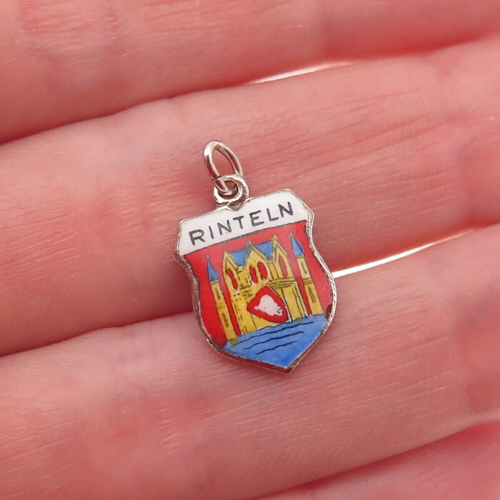 Fritz Reu & Co. 800 Silver Vintage Enamel Rinteln Mini Charm Pendant